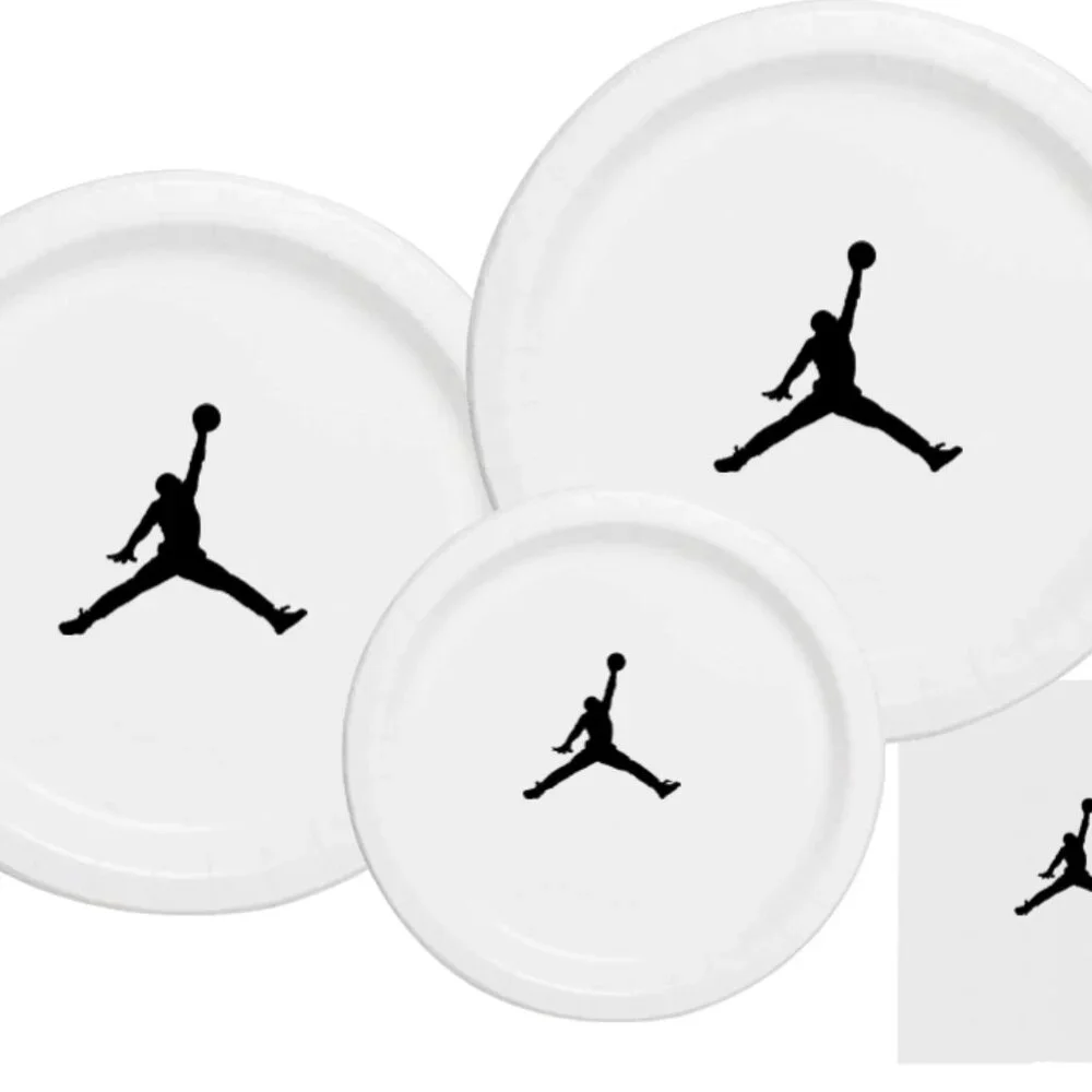 White | Jumpman Plates | Basketball Birthday Paper Plates | Disposable| 60 Piece